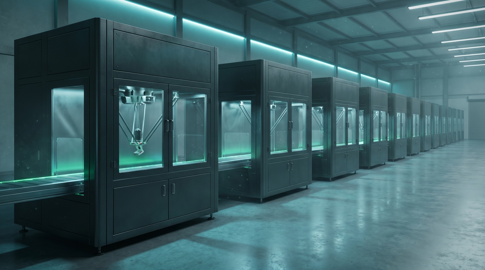 A row of AI sorting cells in a facility